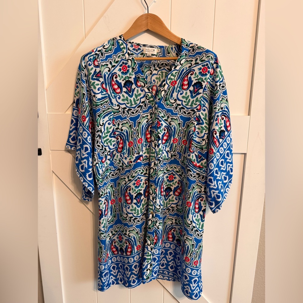 Molly Bracken Kimono Dress with Indie Pattern in blue multi Boho Hippie Floral
